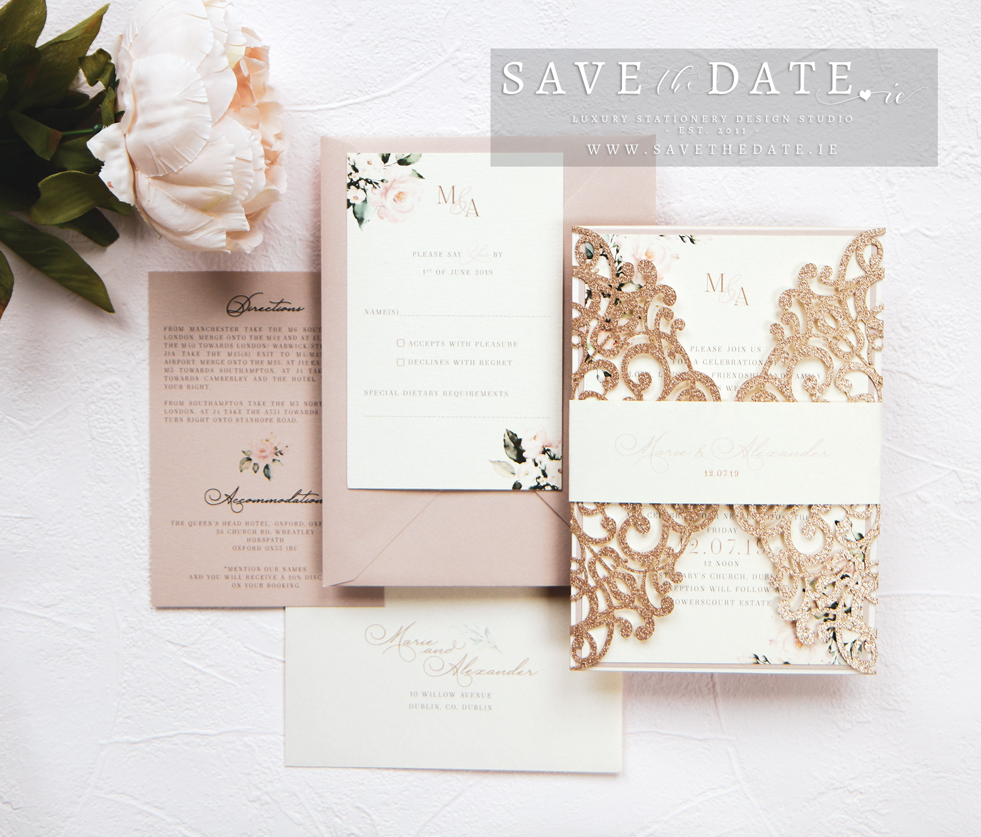 Personalised Save the Date Wedding Cards BLUSH FLORAL packs of 10 