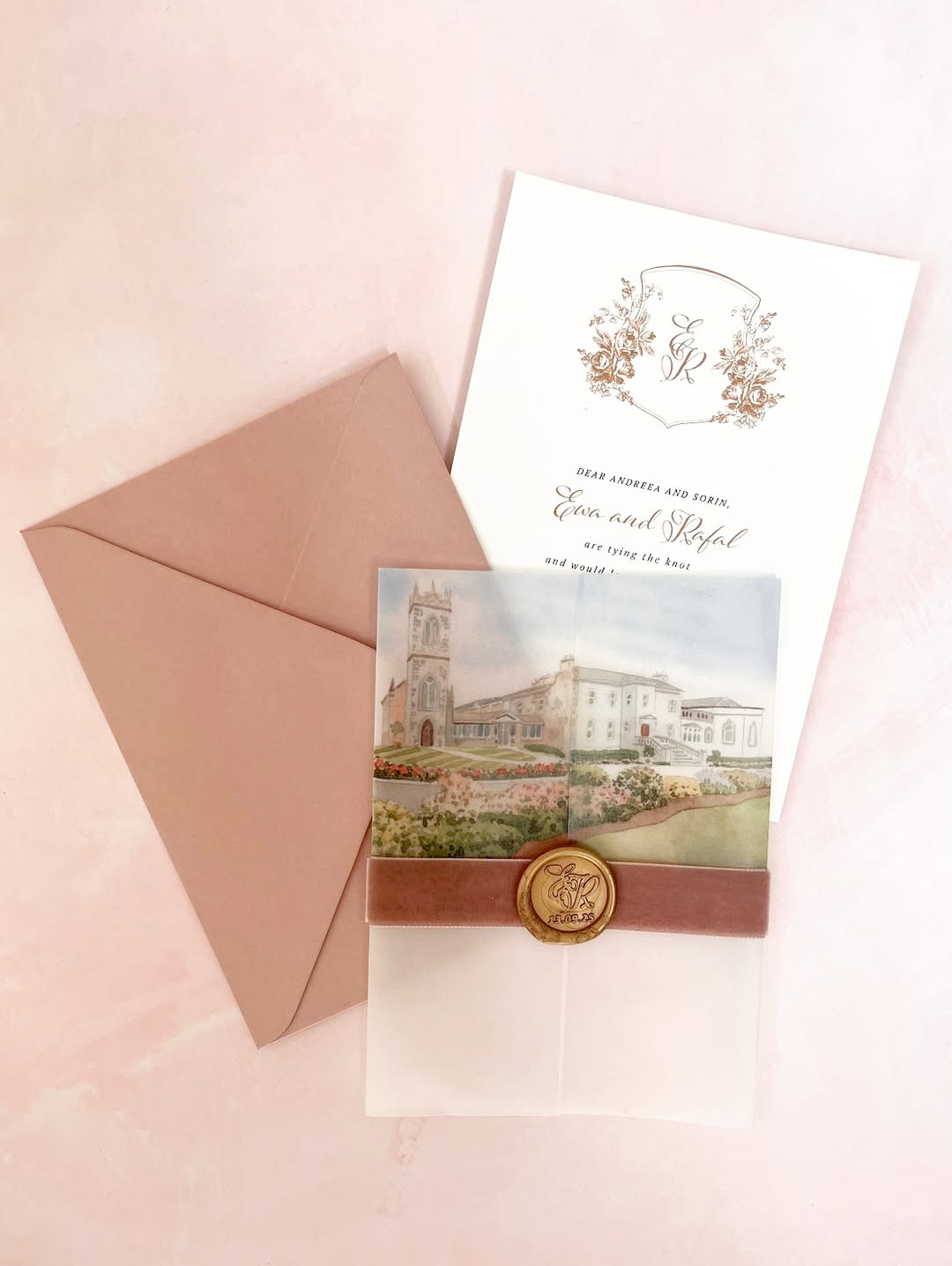 Vellum Wedding Invitation Watercolour Venue