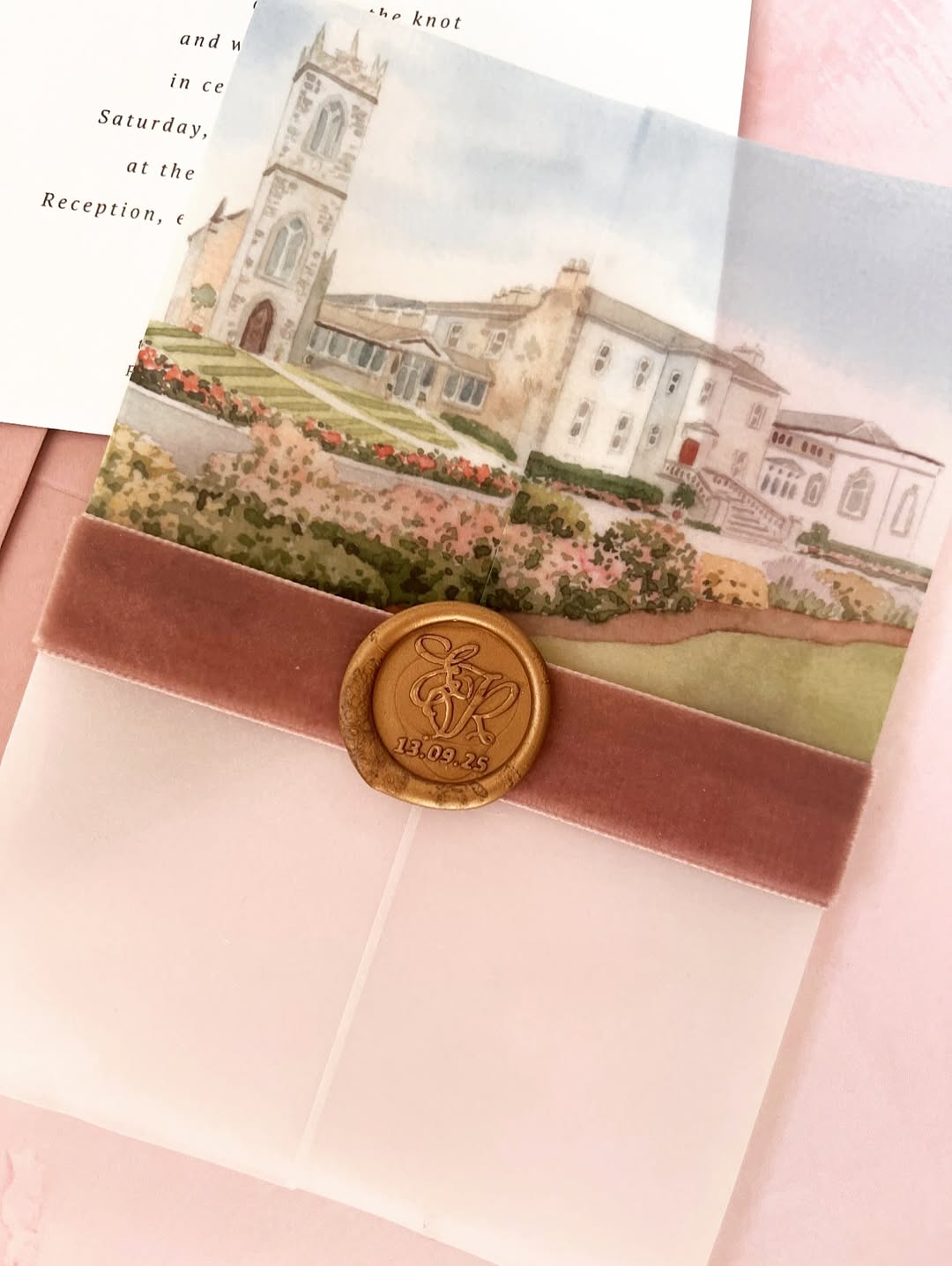 Vellum Wedding Invitation Watercolour Venue