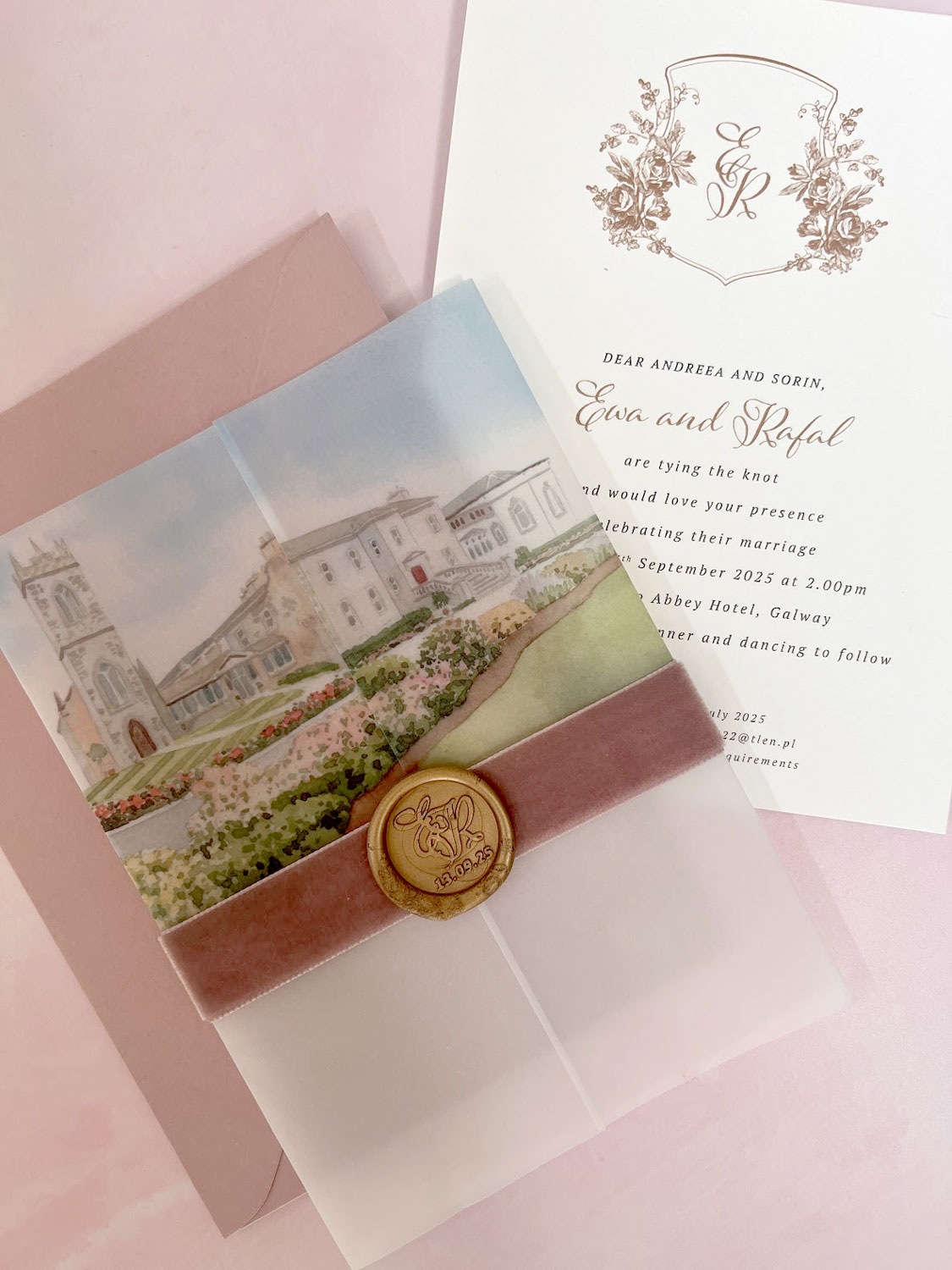 Vellum Wedding Invitation Watercolour Venue