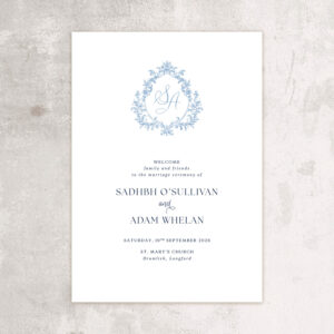Dusty Blue Monogram Elegant Ceremony Mass Booklet