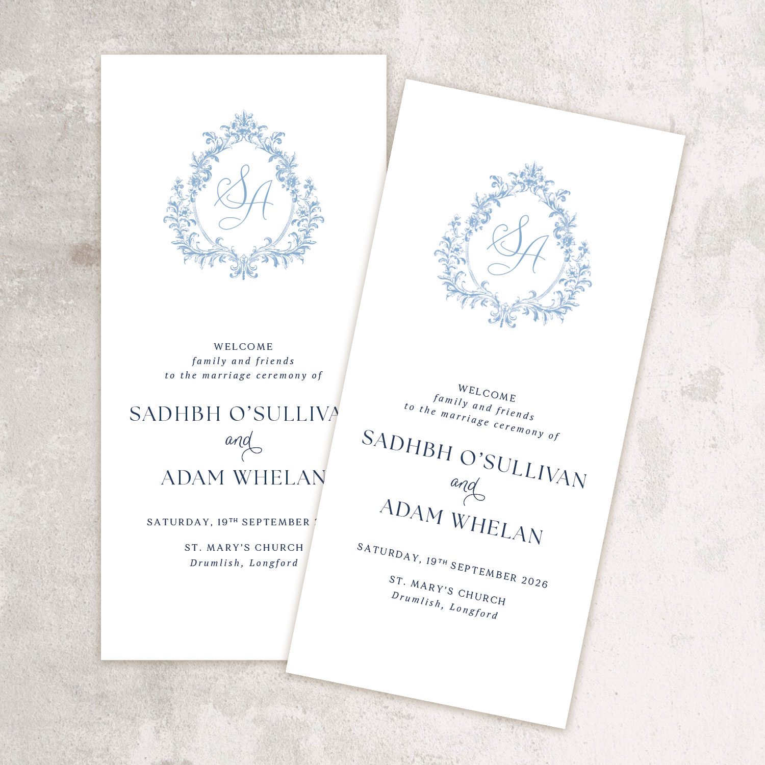 Dusty Blue Monogram Elegant Ceremony Mass Booklet - Image 2